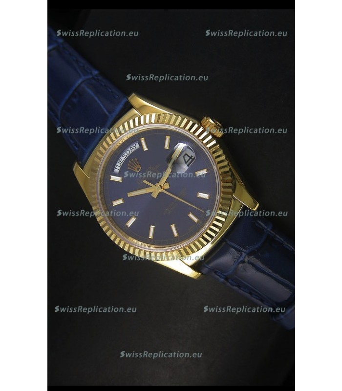 Rolex Day Date 36MM Yellow Gold Swiss Replica Watch - Dark Blue Dial