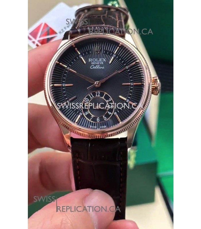 Rolex Super Clone Cellini 50525 Black Guilloche Dial Rose Gold Super Clone Watch 