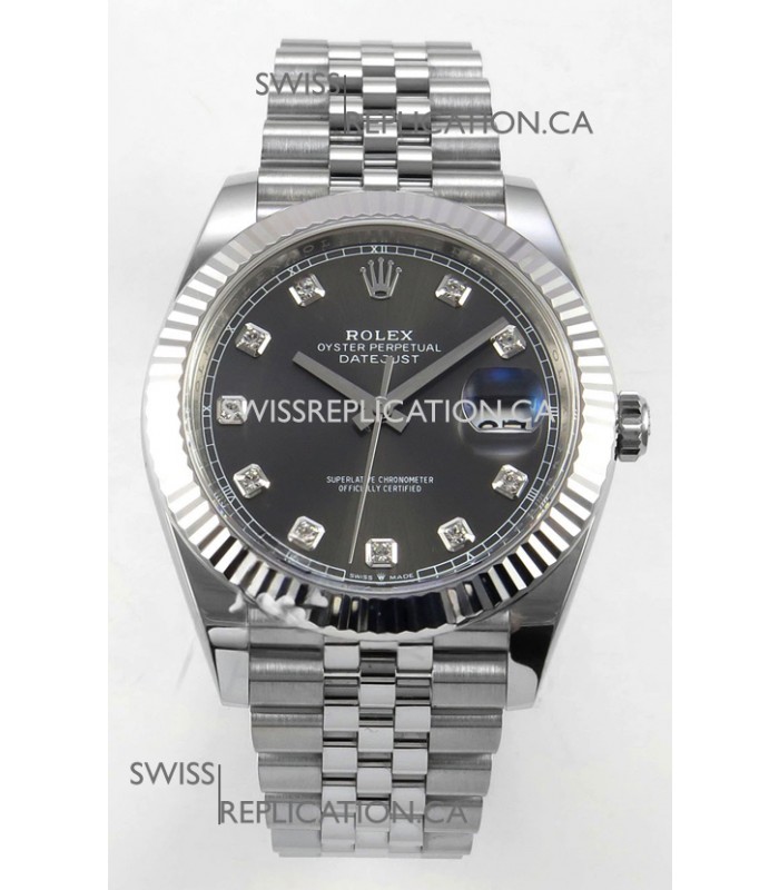 Datejust Super Clone 126334 Grey Diamonds Dial 41MM FREE SPRUNG MVMNT 3235 Watch 