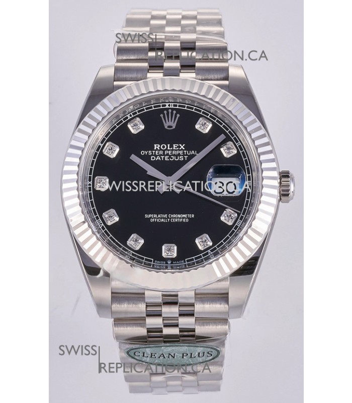Datejust Super Clone 126334 Black Diamonds Dial 41MM FREE SPRUNG MVMNT 3235 Watch 