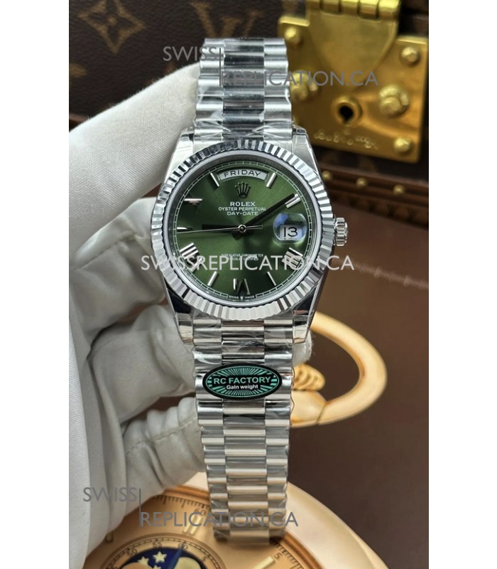 Rolex Day Date 228236 Stainless Steel Green Roman Dial Super Clone Watch 