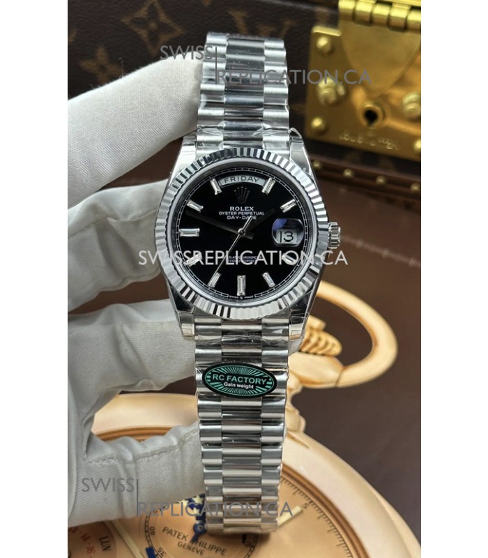 Rolex Day Date 228236 Stainless Steel Black Crystal Dial Super Clone Watch 