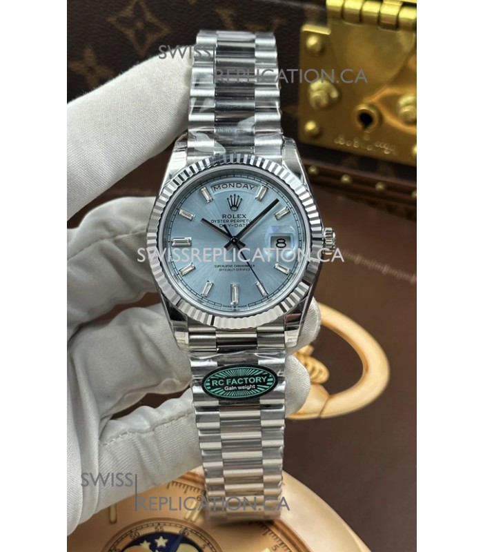 Rolex Day Date 228236 Stainless Steel ICE Blue Crystal Dial Super Clone Watch 