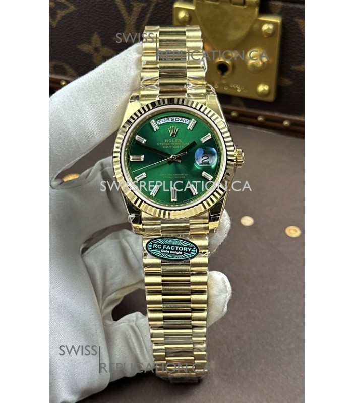 Rolex Day Date 228238 Yellow Gold Green Crystal Dial Super Clone Watch 
