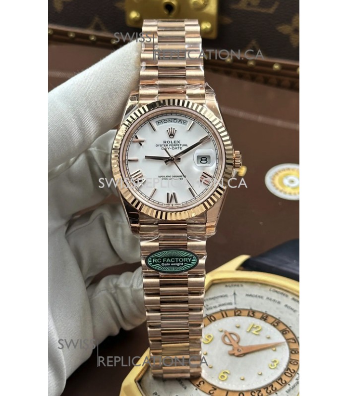 Rolex Day Date 228236 Rose Gold White Roman Dial Super Clone Watch 