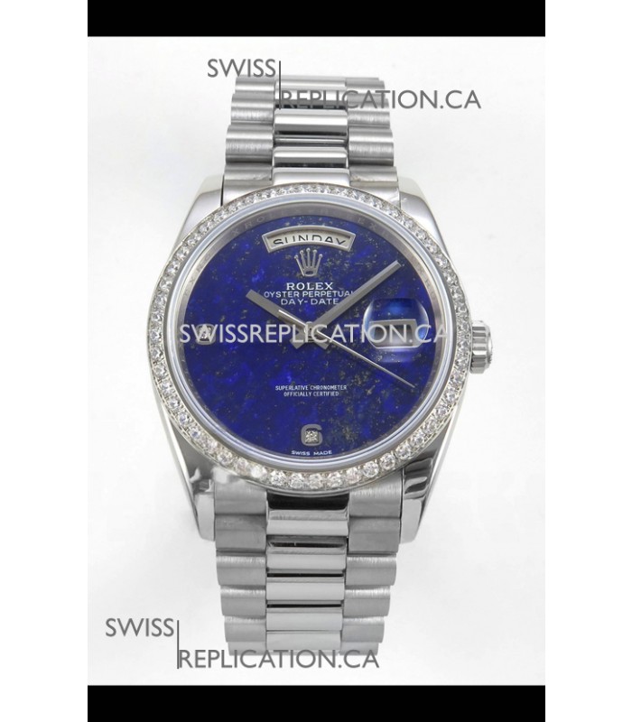 Rolex Day Date Blue Lapis Dial Diamonds Bezel 36MM Swiss Replica Watch 