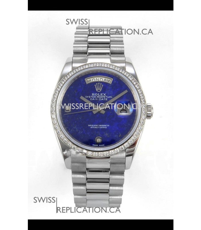 Rolex Day Date Blue Lapis Dial Diamonds Bezel 36MM Swiss Replica Watch 