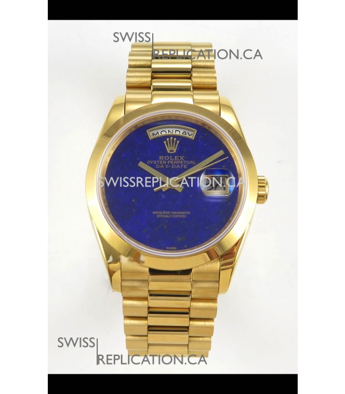 Rolex Day Date Yellow Gold Blue Lapis Dial 36MM Swiss Replica Watch 