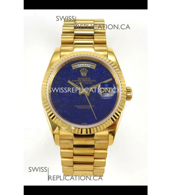 Rolex Day Date Yellow Gold Blue Lapis Dial 36MM Swiss Replica Watch 