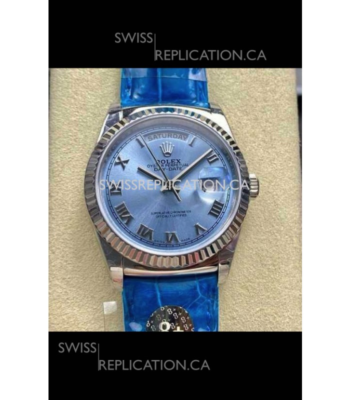Rolex Day Date 128236 Stainless Steel ICE Blue Roman Dial Super Clone Watch 