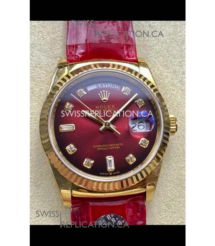 Rolex Day Date 128238 Yellow Gold Red Ombre Diamonds Dial Super Clone Watch 