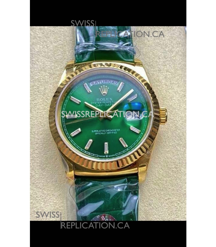 Rolex Day Date 128238 Yellow Gold Green Crystal Dial Super Clone Watch 