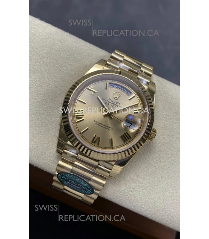 Rolex Day Date 228238 Yellow Gold in Gold Roman Dial Super Clone Watch 