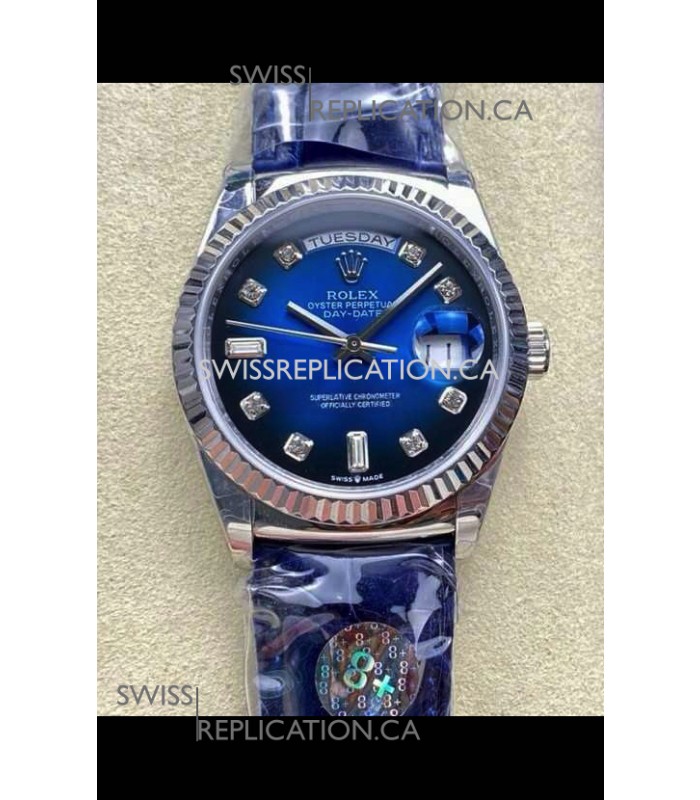 Rolex Day Date 128236 Stainless Steel Blue Ombre Diamonds Dial Super Clone Watch 