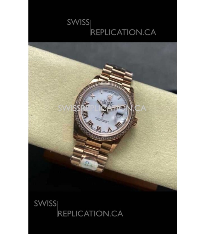 Rolex Day Date 128345RBR Rose Gold White Dial Super Clone Watch 