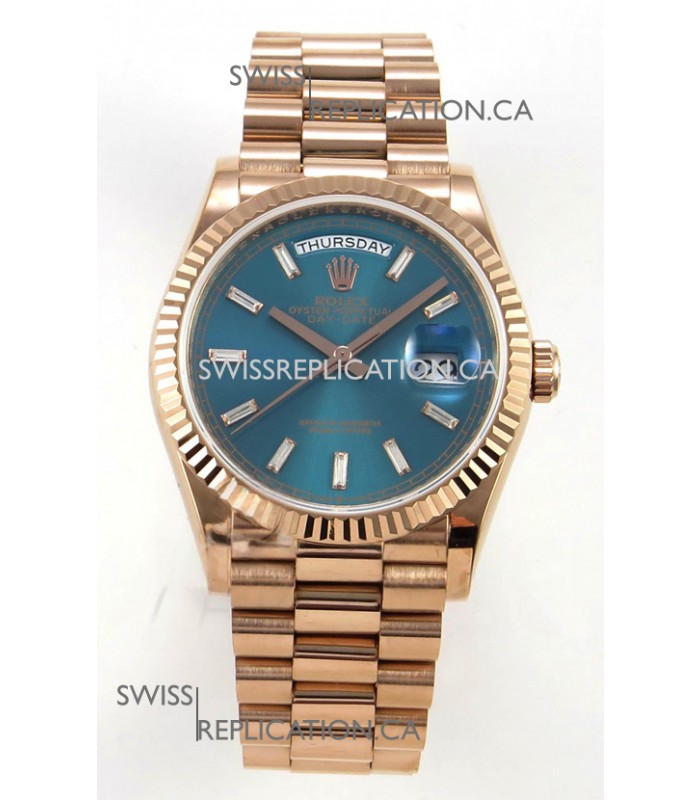 Rolex Day Date 128345 Rose Gold Green Crystal Dial Super Clone Watch 