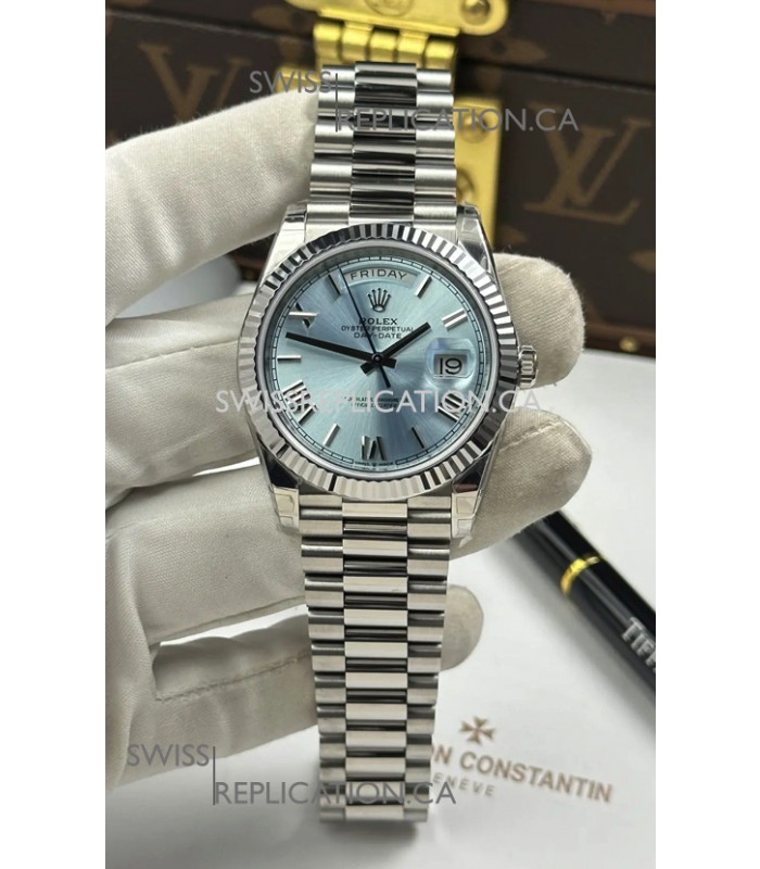 Rolex Day Date 228236 Stainless Steel ICE Blue Dial Super Clone Watch 
