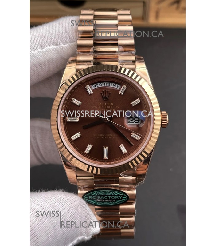 Rolex Day Date 228236 Rose Gold Brown Dial Super Clone Watch 
