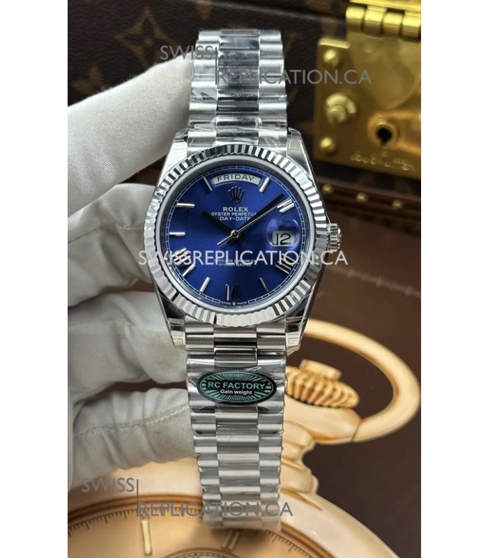 Rolex Day Date 228236 Stainless Steel Blue Roman Dial Super Clone Watch 