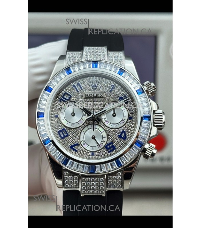 Rolex Daytona 116599 FREE SPRUNG MVMT White Gold Diamonds Paved Super Clone Watch 
