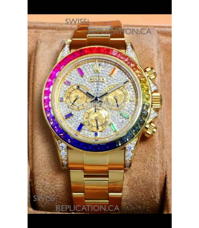 Rolex Daytona 116568 Rose Gold Moissanites Paved Dial Super Clone Watch 
