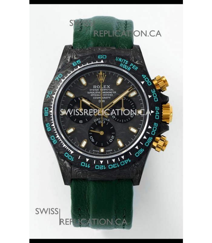 Rolex Daytona DiW Forged Cabon Casing Green Velcro Strap Super Clone Watch 