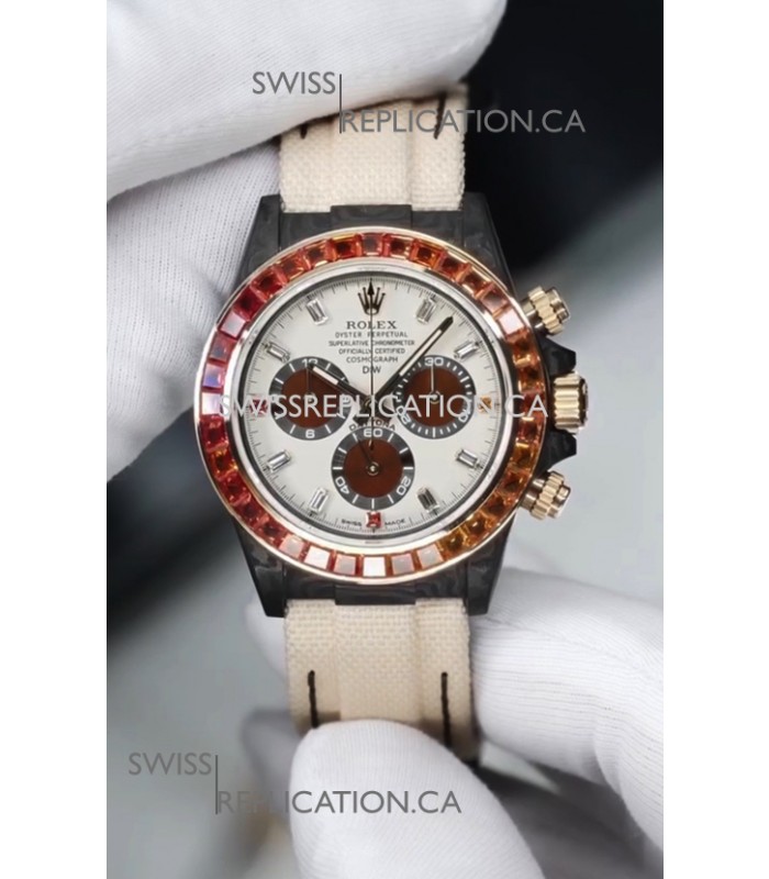 Rolex Daytona DiW Carbon Casing Rainbow Sapphires Super Clone Watch 