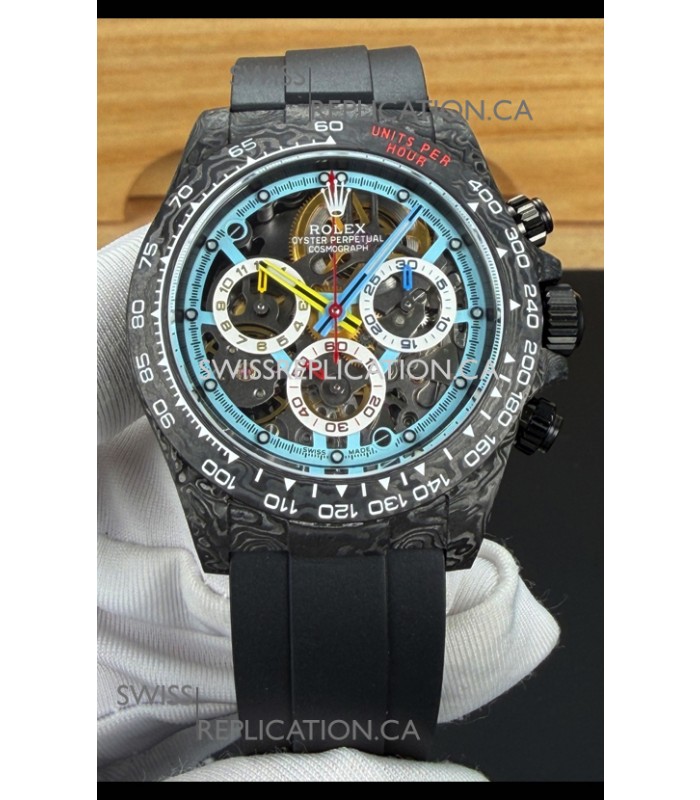 Rolex Daytona DiW Skeleton Carbon Casing Oysterflex Super Clone Watch 