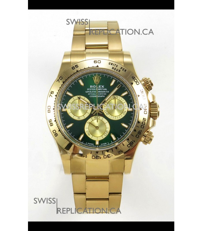 Rolex Daytona 126508 Yellow Gold Green Dial FREE SPRUNG Super Clone Watch 