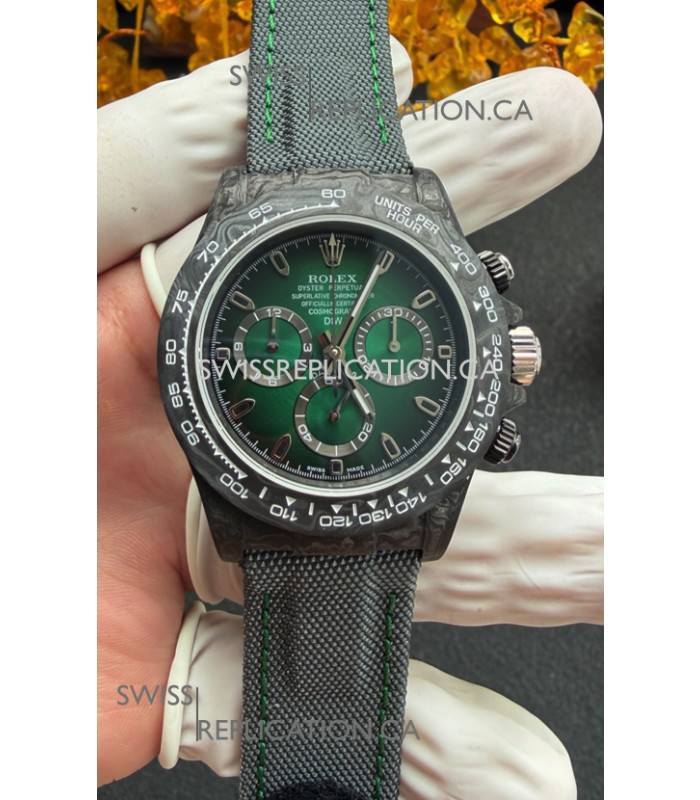 Rolex Daytona DiW Black Carbon Fiber Green Dial Super Clone Watch 