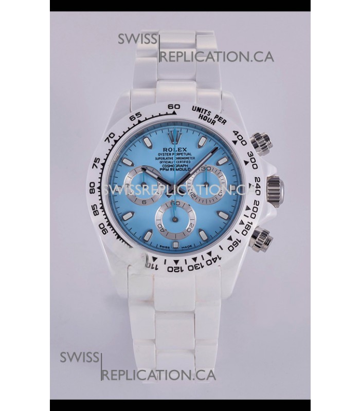 Rolex Daytona AET White Ceramic Blue Dial 4130 Movment Super Clone Watch 