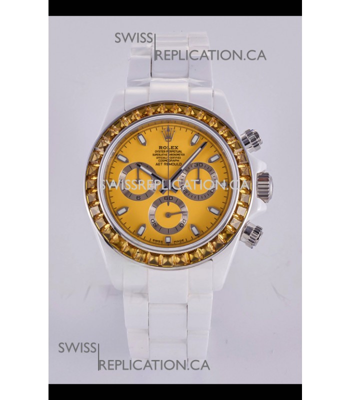 Rolex Daytona AET White Ceramic Yellow Dial 4130 Movment Super Clone Watch 