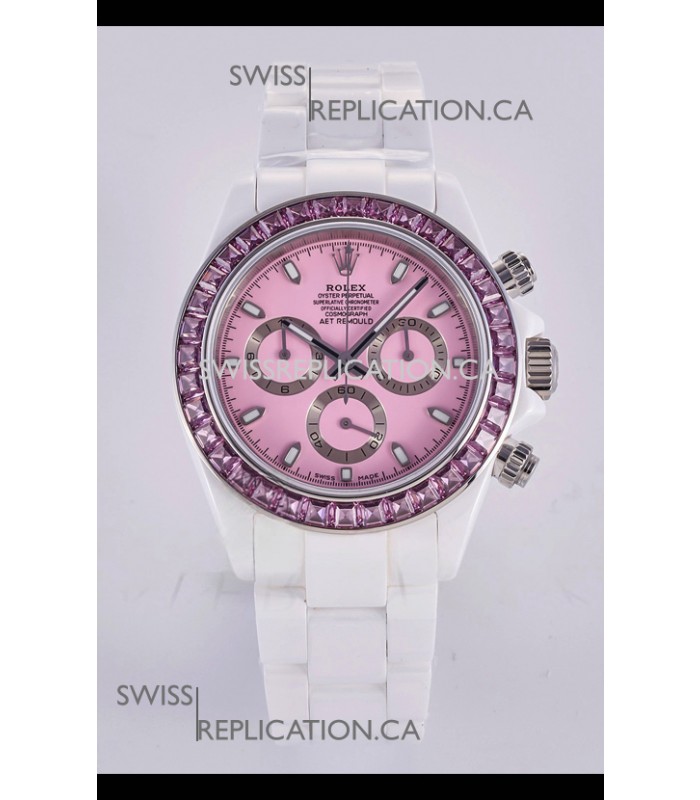 Rolex Daytona AET White Ceramic Pink Dial 4130 Movment Super Clone Watch 