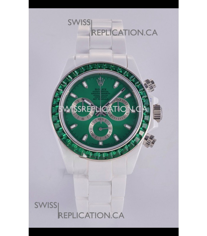 Rolex Daytona AET White Ceramic Green Dial 4130 Movment Super Clone Watch 