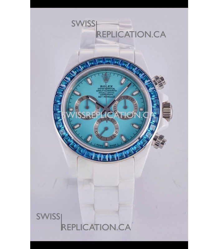Rolex Daytona AET White Ceramic Blue Dial 4130 Movment Super Clone Watch 