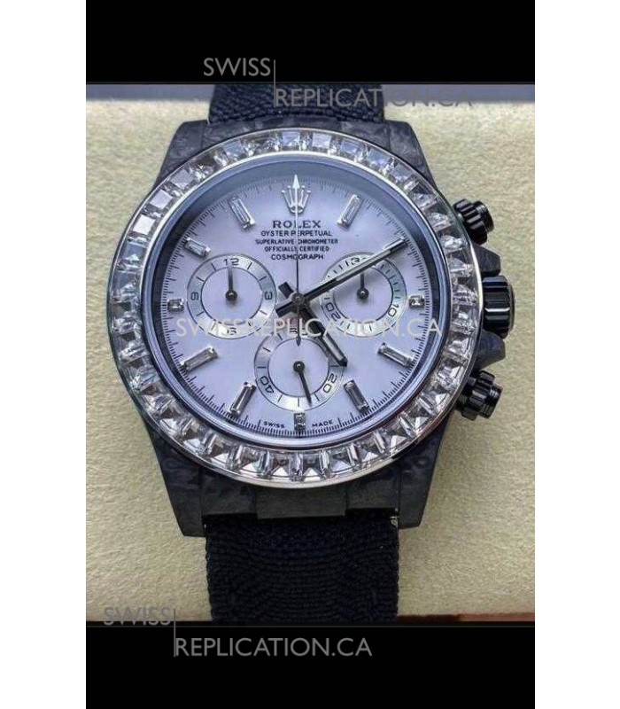 Rolex Daytona Black Carbon Fiber White Dial Nylon Strap Super Clone Watch 