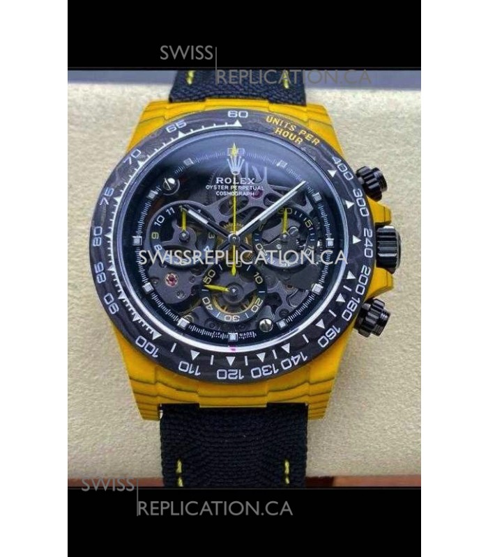 Rolex Daytona Yellow TPT Casing Skeleton Dial Nylon Strap Super Clone Watch 