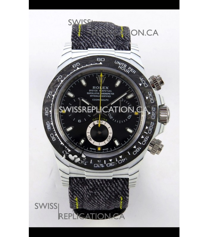 Rolex Daytona DiW White Carbon Black Dial Super Clone Watch 