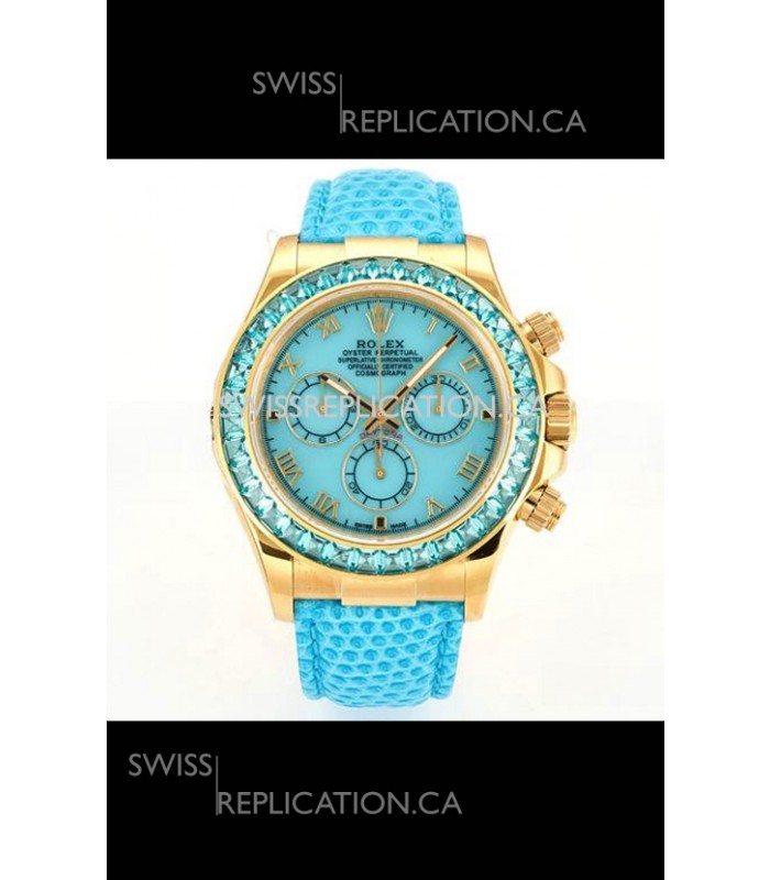 Rolex Daytona 116568 Yellow Gold 4801 Movement Sapphires Blue Dial Super Clone Watch 