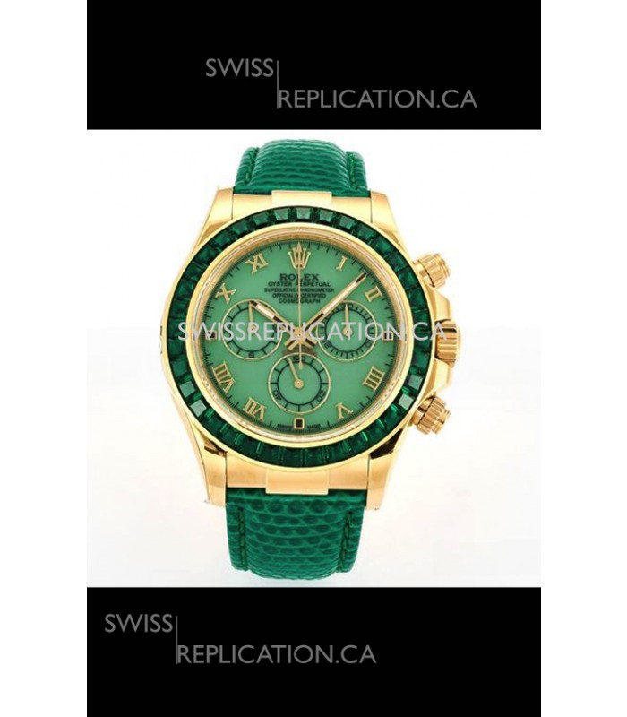Rolex Daytona 116568 Yellow Gold 4801 Movement Sapphires Green Dial Super Clone Watch 