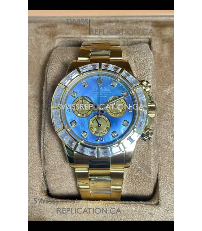 Rolex Daytona 116568 Yellow Gold Blue Pearl Dial Super Clone Watch 