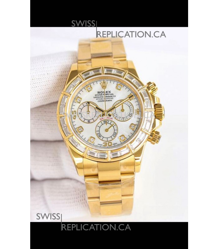 Rolex Daytona 116519 Yellow Gold White Pearl Dial Super Clone Watch 