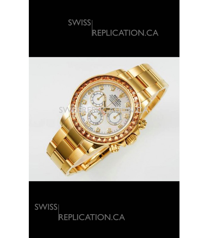 Rolex Daytona 116519 Yellow Gold Pearl Dial Super Clone Watch 