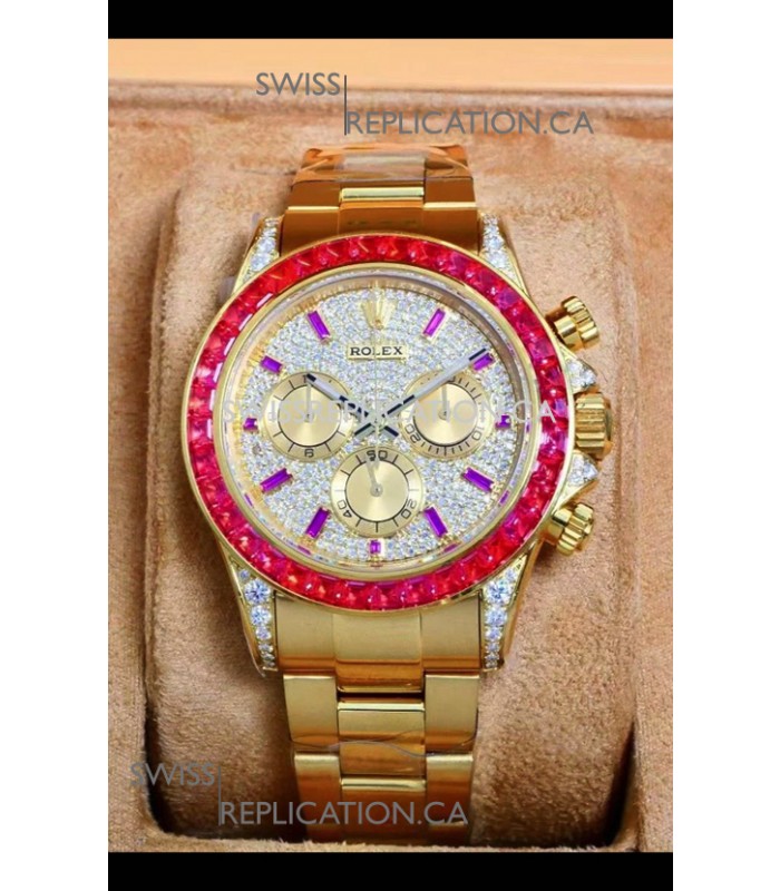 Rolex Daytona 116568 Rose Gold Moissanites Paved Dial Super Clone Watch 