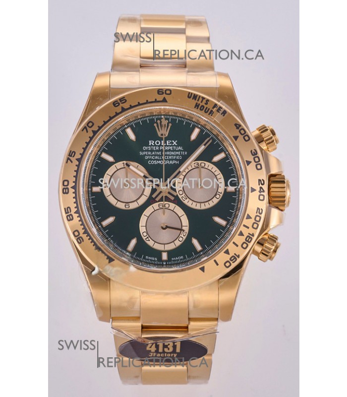 Rolex Daytona 126508 Yellow Gold Green Dial FREE SPRUNG MVMT Super Clone Watch 