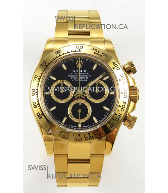 Rolex Daytona 126508 Yellow Gold Black Dial FREE SPRUNG MVMT Super Clone Watch 