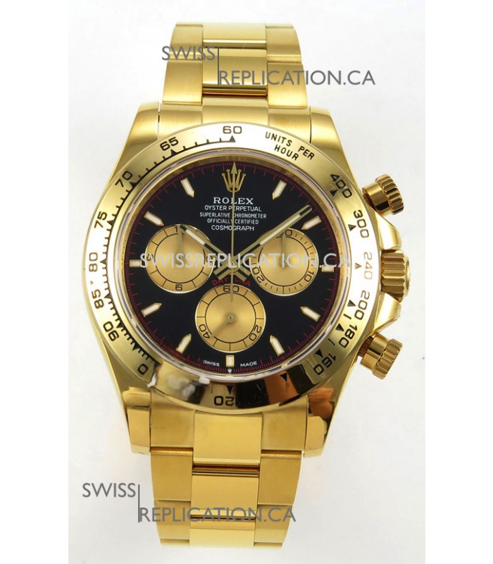 Rolex Daytona 126508 Yellow Gold Black Dial FREE SPRUNG MVMT Super Clone Watch 