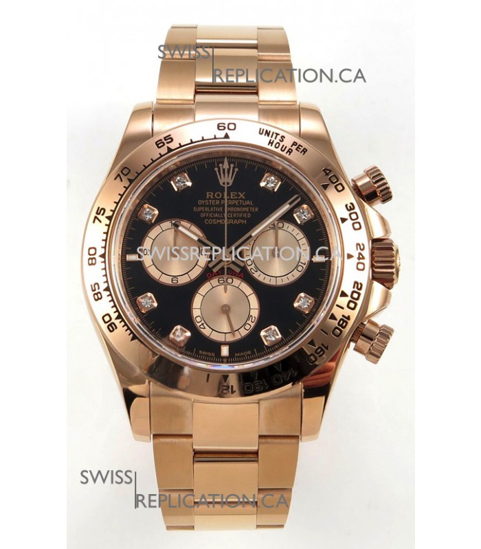 Rolex Daytona 126505 Rose Black Diamonds Dial FREE SPRUNG MVMT Super Clone Watch 