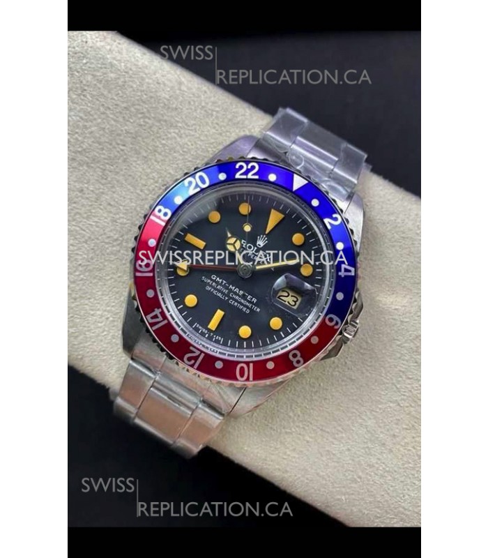 Rolex GMT Master 16750 Pepsi Patina Vintage Matte Dial Swiss Replica Watch 