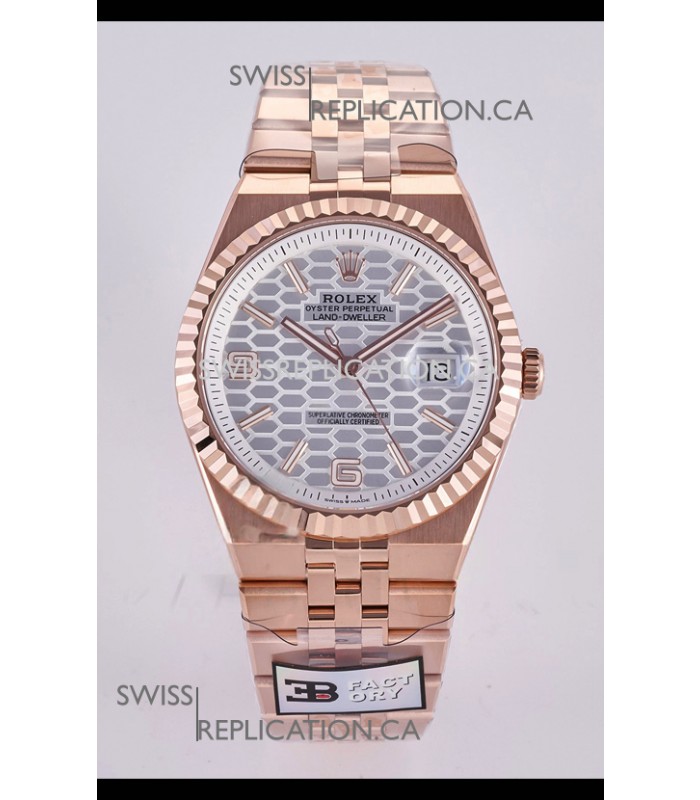 Rolex Land-Dweller 127336 Steel Honeycomb Dial Rose Gold 40MM Super Clone Watch 